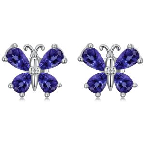 Elegant Butterfly Stud Earrings - Dark Blue
